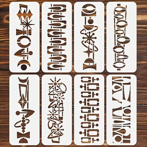 8pcs Retro Reusable Texture Painting Stencils Set Mid-Century Geometric Washable